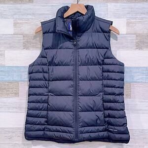 Lands End Down Puffer Vest Jacket Black Full Zip Winter Insulated Womens Medium
